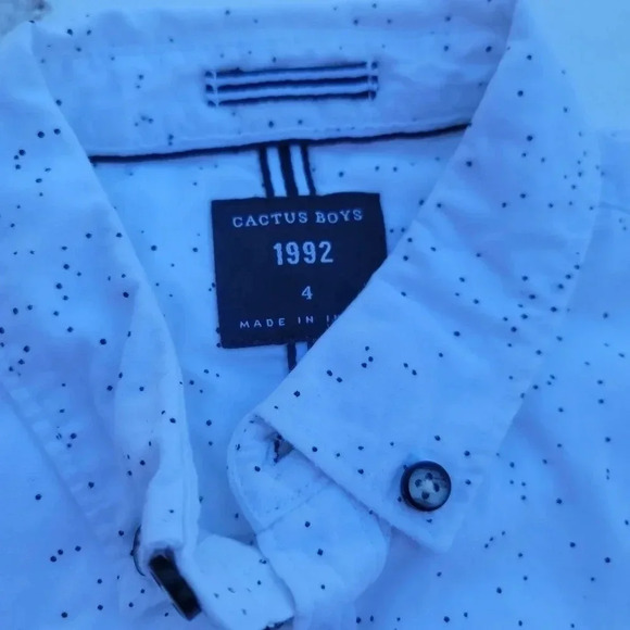 Lot of 2 Cactus Boys Shirt Boy White Navy SLIM FIt Print Button Down Shirt Sz 4 - Picture 4 of 7